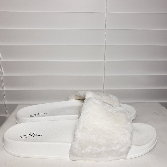 J. Adams White Open Toe Backless Fur Slide Sandals - Picture 5 of 9